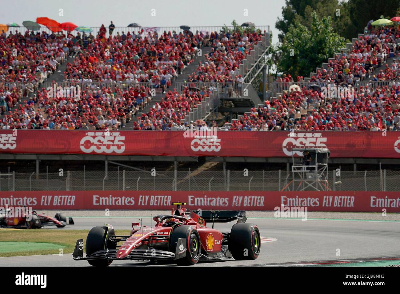 21 maggio 2022, Circuit de Catalunya, Barcellona, F1 Gran Premio di Spagna Pirelli 2022, nella foto Carlos Sainz Jr. (ESP), Scuderia Ferrari, Charles Leclerc (MCO), Scuderia Ferrari Foto Stock