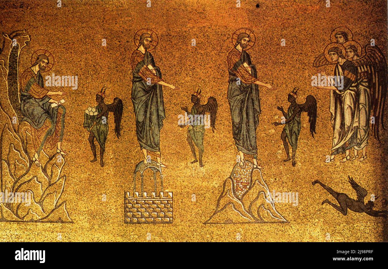 Tentazione di Cristo (mosaico in basilica di San Marco) Foto Stock