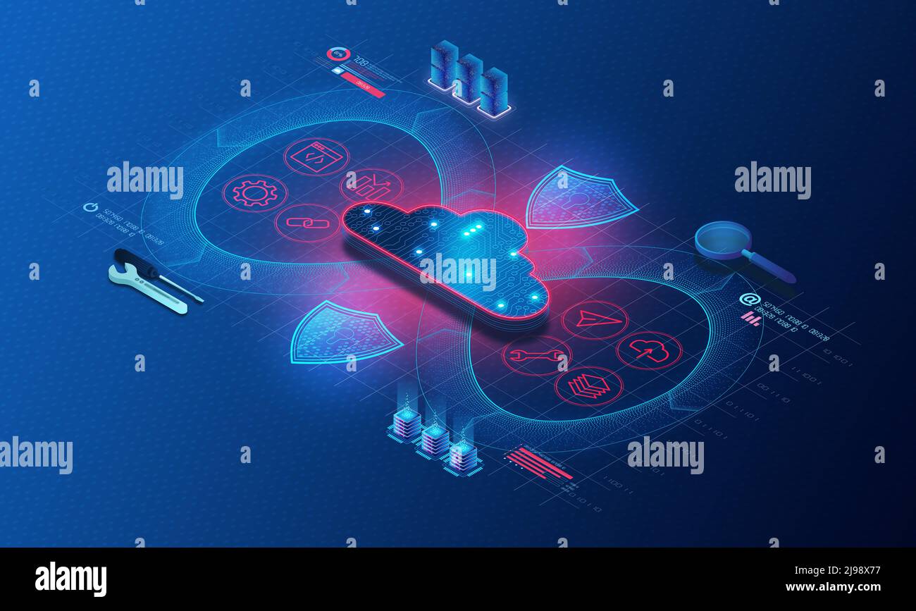 Concetto DevSecOps - integrazione dei test di sicurezza nel ciclo di vita IT di sviluppo e operazioni - Strumenti per rilasciare il software resiliente Faste Foto Stock
