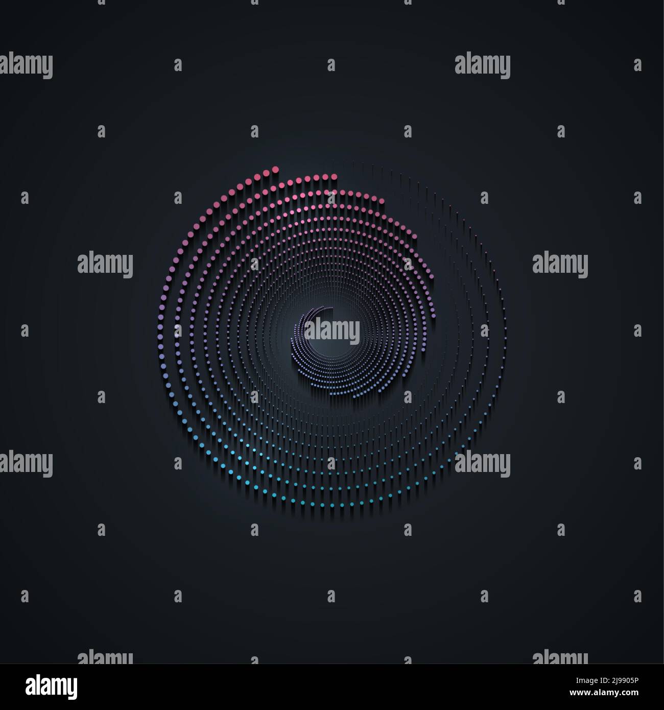 Disegno a spirale con logo di sfondo a mezzitoni, puntini rotondi texture Op geometrico Art cerchi punteggiati. Elemento vortex colorato isolato per cornice, icona, business Illustrazione Vettoriale