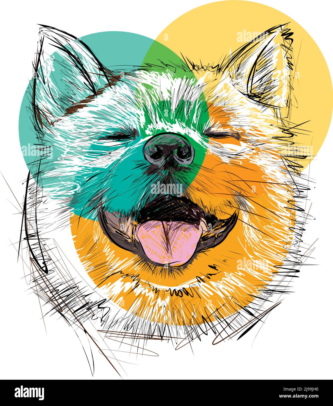 Illustrazione dei marcatori di schizzo disegnati a mano del cane Shiba Inu. Ritratto di сute animale domestico sorridente. Illustrazione vettoriale Illustrazione Vettoriale