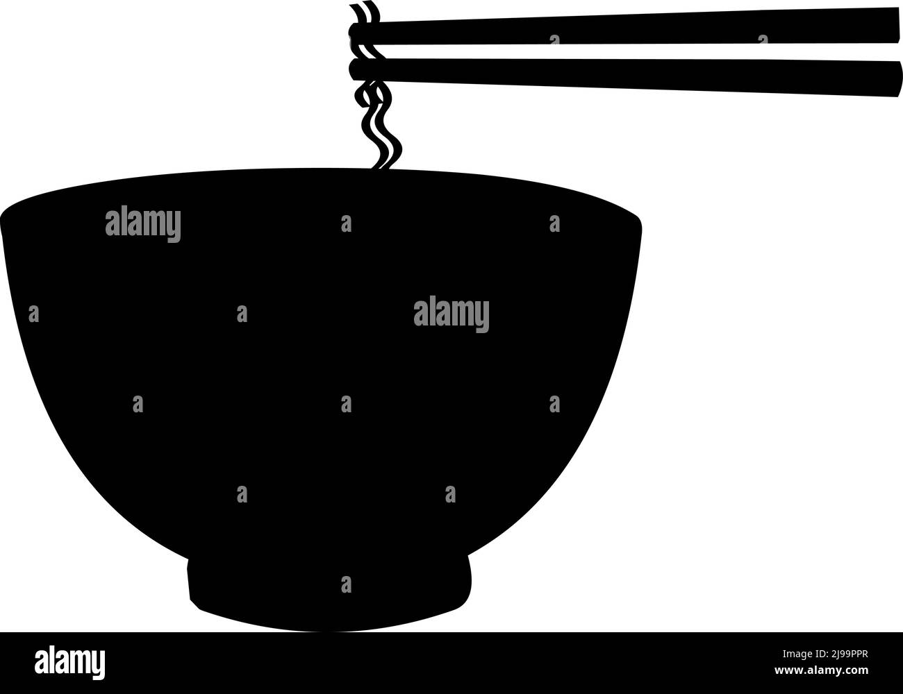 Illustrazione vettoriale della silhouette nera di un ramen di noodle con bacchette Illustrazione Vettoriale