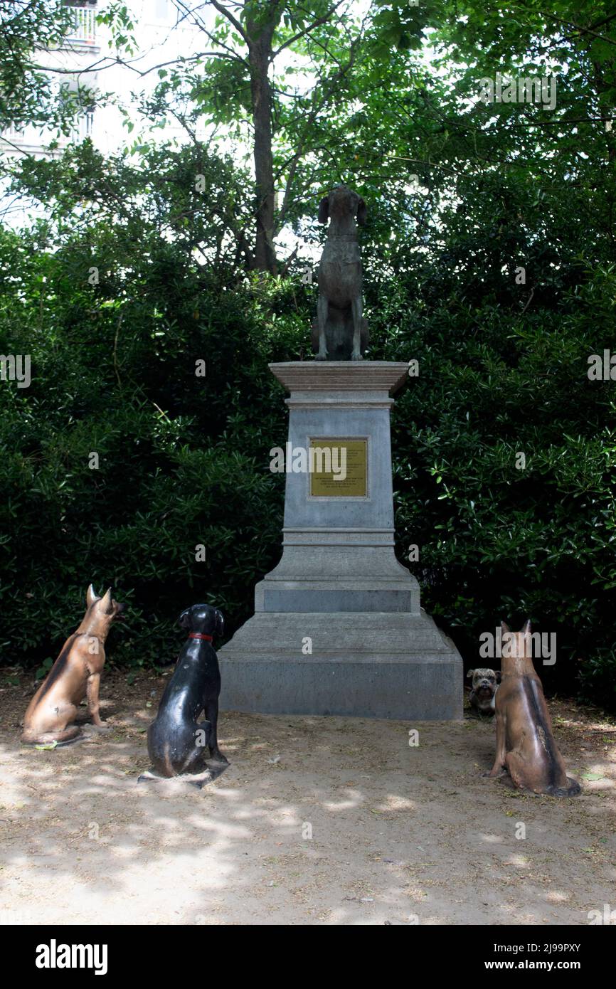 Memoriale di Jack il cane nel Leopold Park, i cani circostanti fanno parte di Beaufort 2018 Oostende, Belgio Foto Stock