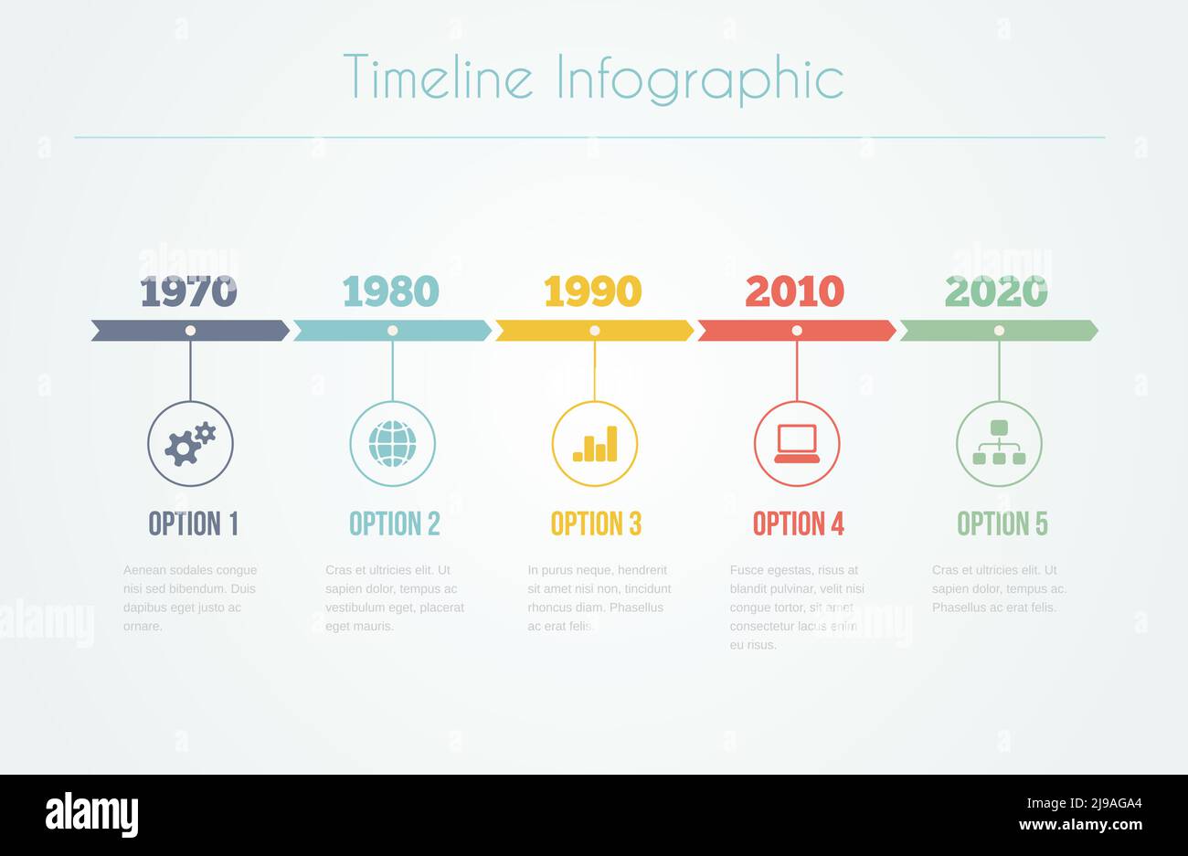 Infografica timeline con diagrammi e testo in stile retrò Illustrazione Vettoriale