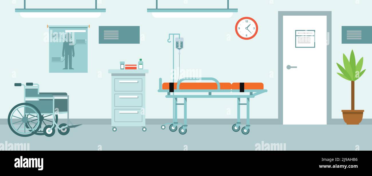 Interni moderni della sala d'ospedale con mobili e attrezzature. Illustrazione vettoriale Illustrazione Vettoriale