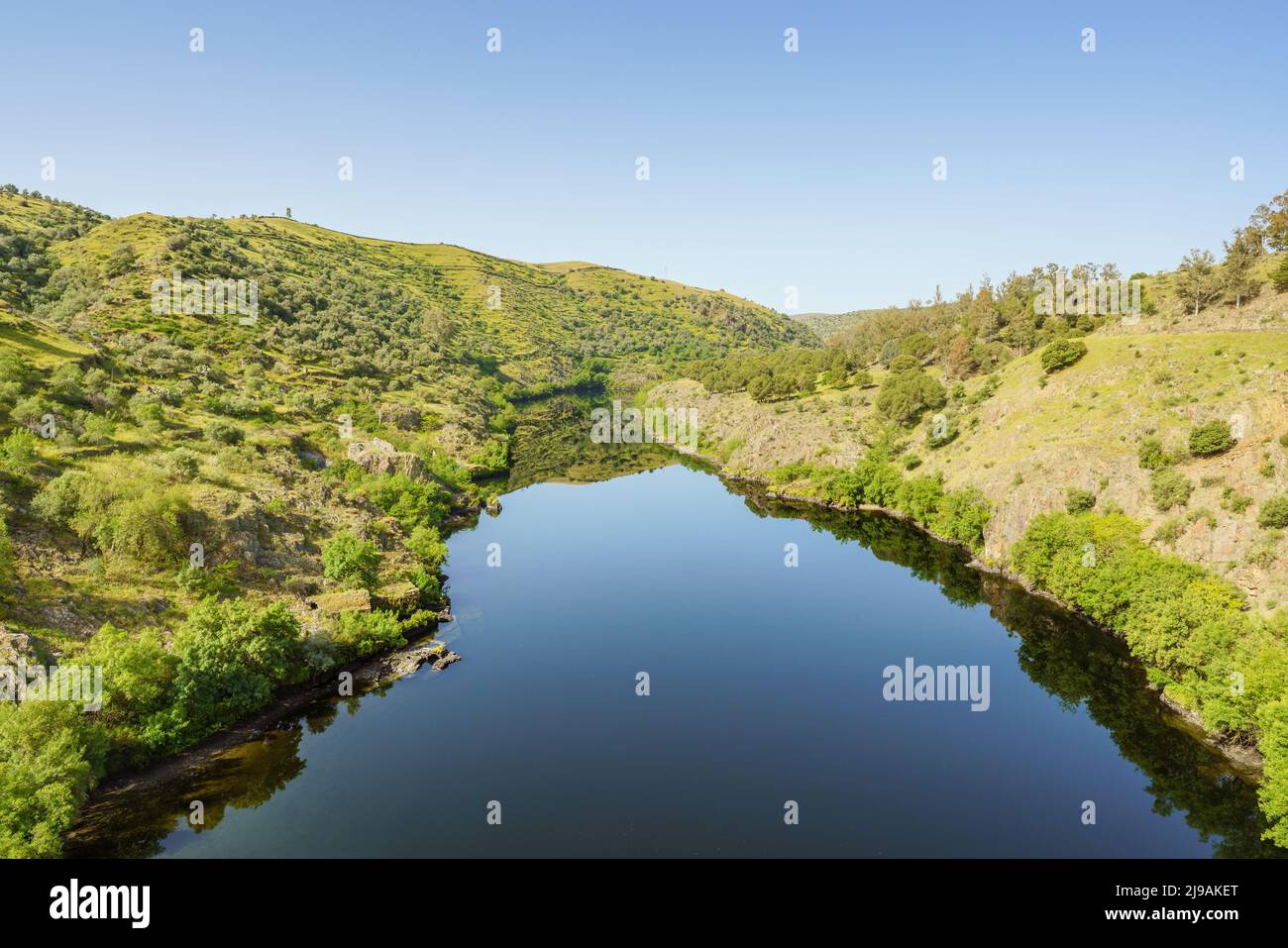 Paesaggio panoramico del fiume Tago in Estremadura Spagna Foto Stock