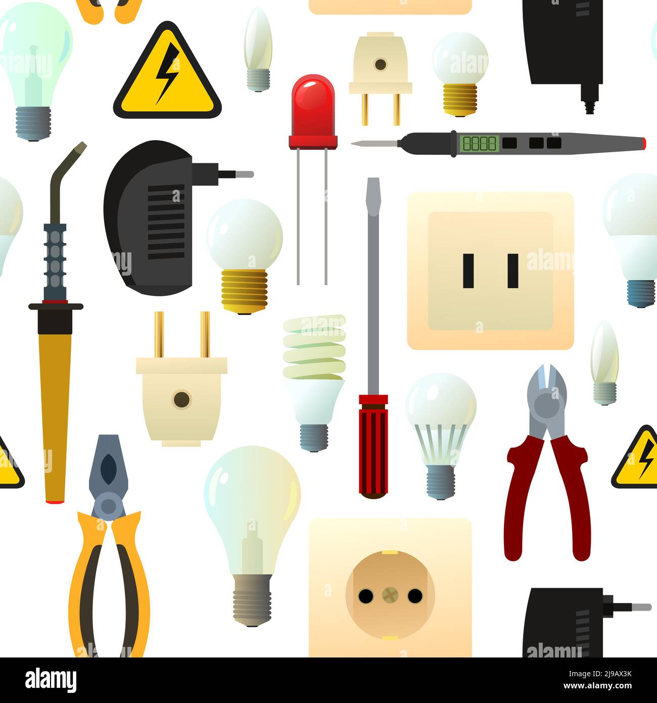 Lampadina elettrica in vetro. Presa elettrica e spina del dispositivo di illuminazione. Strumenti per elettricisti. Tecnologie di risparmio energetico. Isolato su sfondo bianco. Se Illustrazione Vettoriale