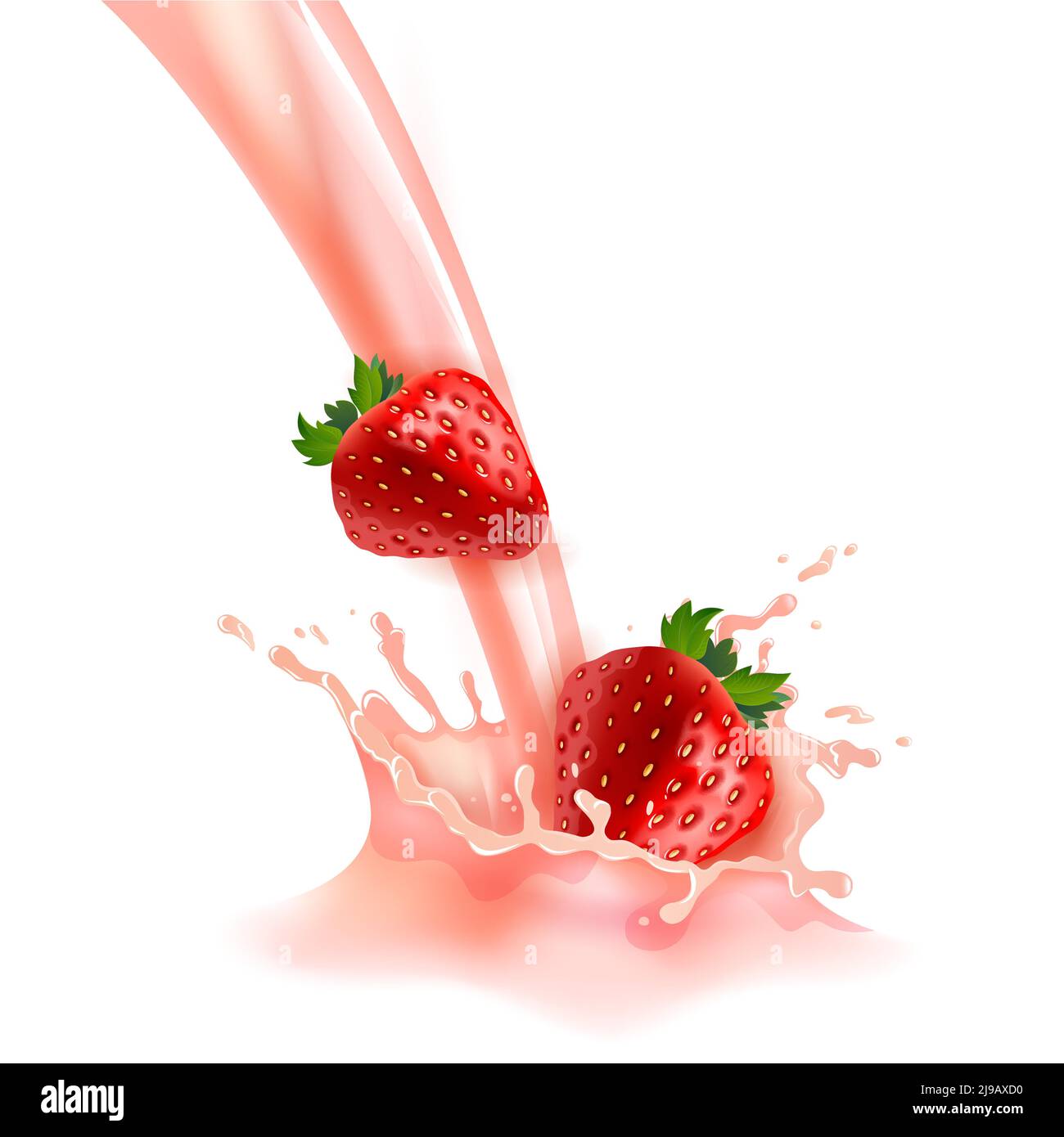 Latte rosa dolce alla fragola con frutti di bosco e spruzzi vettore realistico illustrazione Illustrazione Vettoriale
