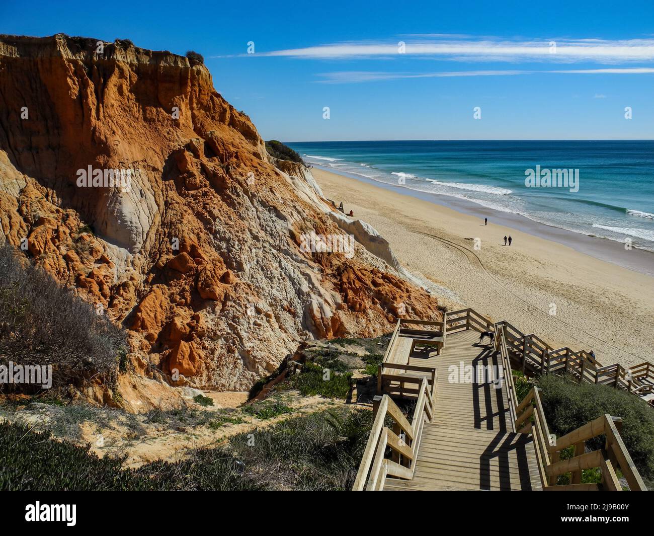 Passerella che porta alla spiaggia di Praia da Falésia, Algarve, Portogallo Foto Stock