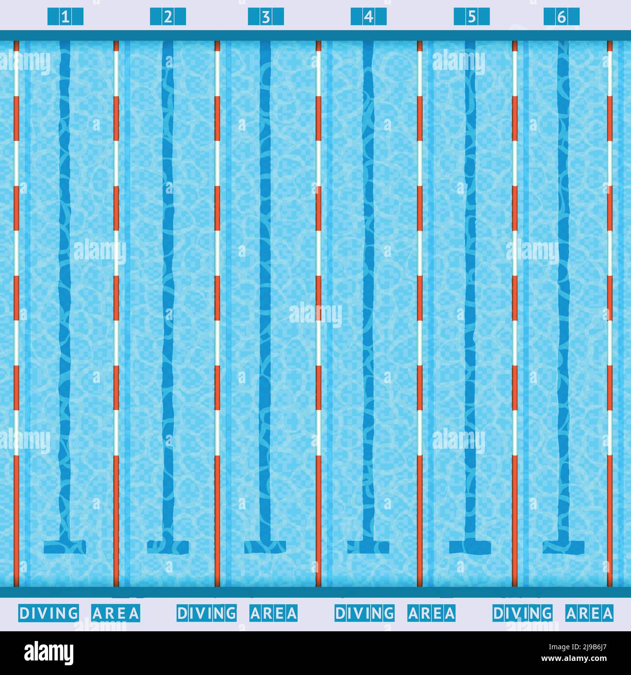 Piscina olimpionica bagni profondi corsie vista dall'alto pittogramma piano con immagine vettoriale dell'acqua trasparente di colore blu Illustrazione Vettoriale