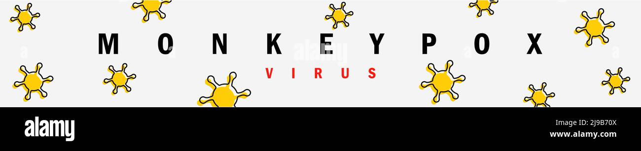 Banner con illustrazione vettoriale del virus giallo. Il concetto di diffusione della malattia del scimmiolo. Rappresentazione grafica della scimmia del clipart vettoriale pox. Illustrazione Vettoriale