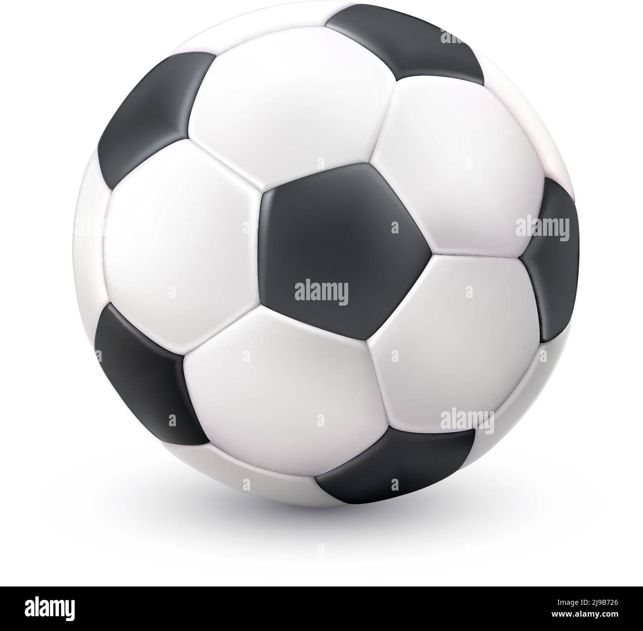 Realistico classico calcio palla da calcio bianco nero immagine con luce immagine vettoriale a oggetto singolo del pittogramma di riflessione delle ombre Illustrazione Vettoriale