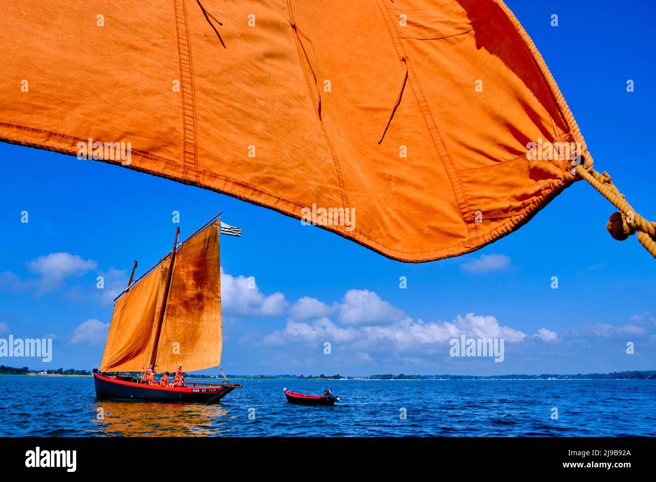 Francia, Morbihan, Golfo di Morbihan, Sinagot vecchia barca a vela nel Golfo di Morbihan Foto Stock