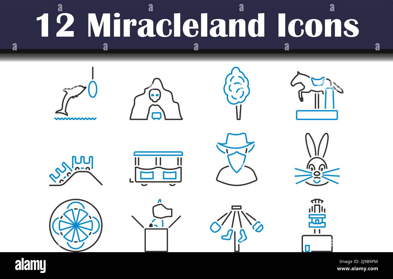 Set di icone Miracleland. Contorno grassetto modificabile con disegno di riempimento a colori. Illustrazione vettoriale. Illustrazione Vettoriale