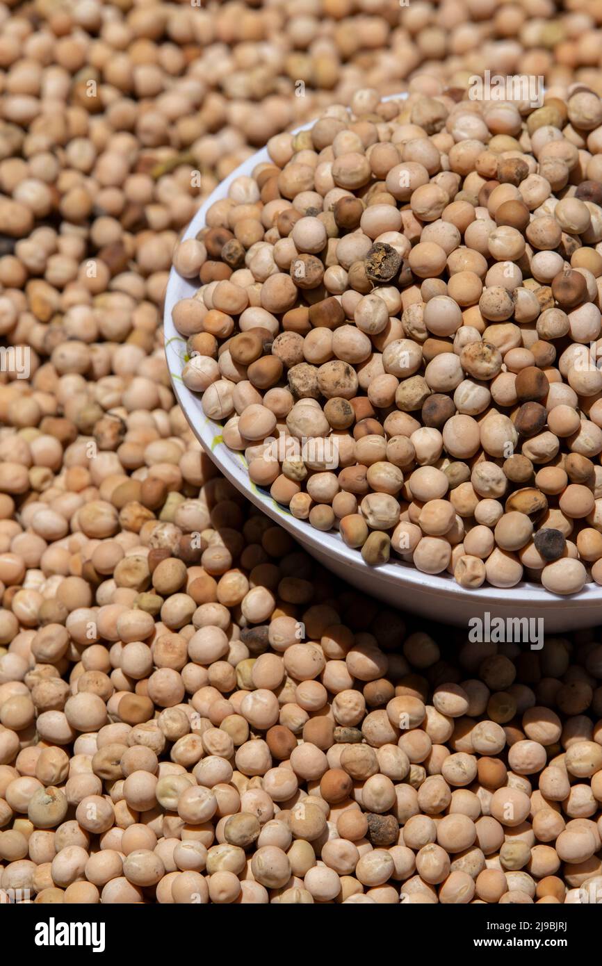 Ecuador, Quito, Otavalo, mercato alimentare. Ceci o ceci (Cicer arietinum) aka fagioli garbanzo. Alto contenuto proteico. Foto Stock