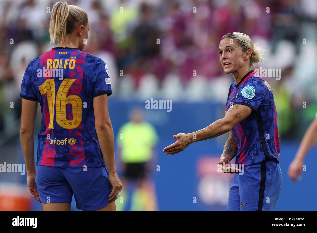 Maria Pilar Leon (FC Barcelona) si ritorcia durante la finale della UEFA Women's Champions League, la partita di calcio femminile della UEFA Champions League a Torino, 21 2022 maggio Foto Stock