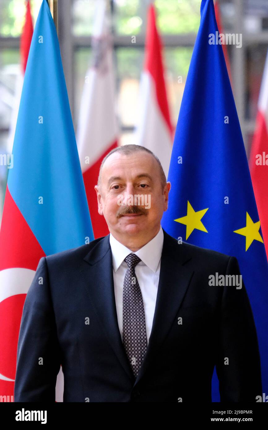 Bruxelles, Belgio. 22nd maggio 2022. Il Presidente del Consiglio europeo Charles MICHEL riceve il Presidente dell'Azerbaigian Ilham ALIYEV a Bruxelles, in Belgio, il 22 maggio 2022. Credit: ALEXANDROS MICHAILIDIS/Alamy Live News Foto Stock