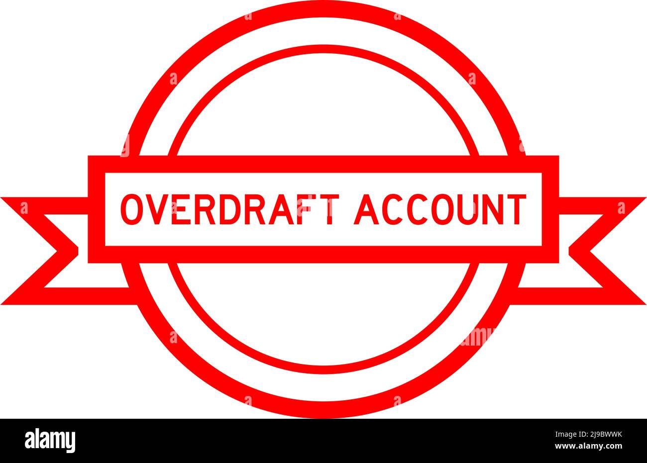 Banner etichetta circolare di colore rosso vintage con conto overdraft su sfondo bianco Illustrazione Vettoriale