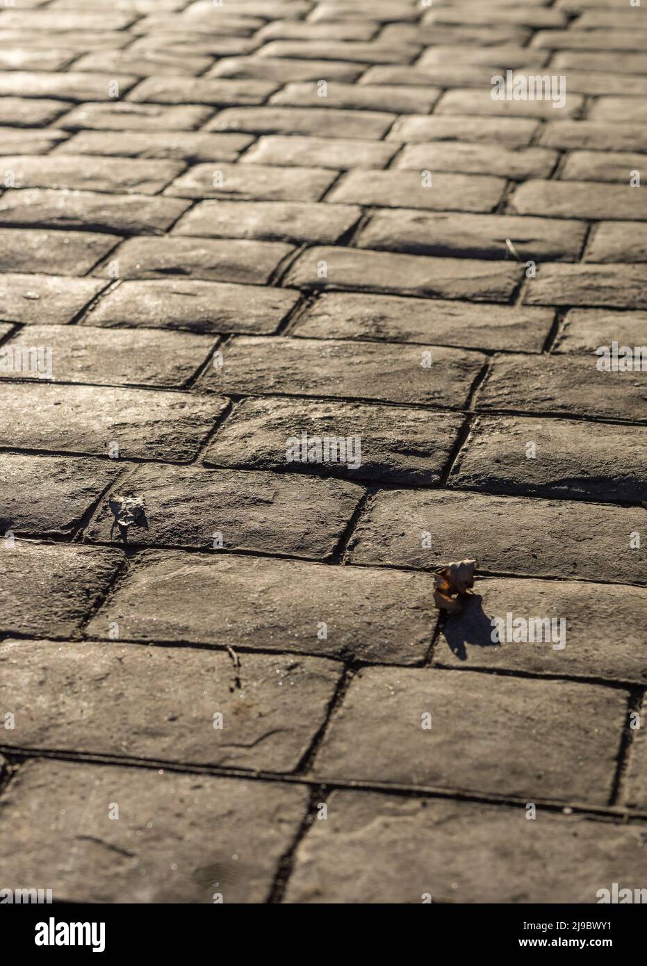 Pavimentazione in cemento stampato all'aperto, imita il motivo di ciottoli, pavimentazione esterna, colori decorativi e texture di pavimentazione in pietra di ciottoli Foto Stock