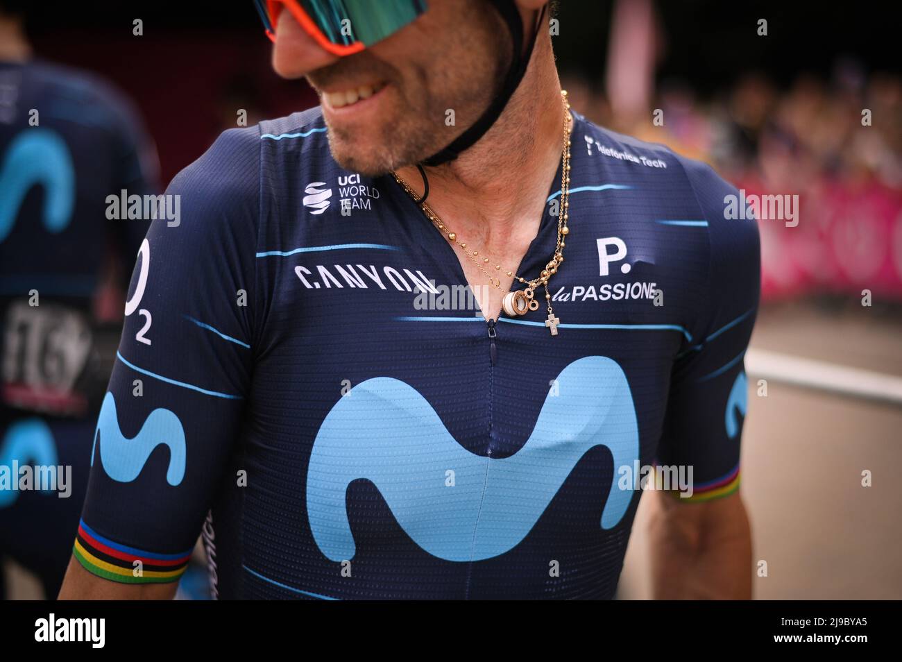 Foto Marco Alpozzi/LaPresse 22 Maggio 2022 Rivarolo Canavese , Italia sport ciclismo giro d'Italia 2022 - edizione 105 - Tappa 15 - da Rivarolo Canavese a Cogne nella foto: VALVERDE Alejandro (TEAM MOVISTAR) Foto Marco Alpozzi/LaPresse 22 maggio 2022 Rivarolo Canavese , Italia sport Cycling giro d'Italia 2022 - edizione 105th - tappa 15 - da Rivarolo Canavese a Cogne nella foto: VALVERDE ALEJANDRO (TEAM MOVISTAR)/ PRESSINPHOTO Foto Stock