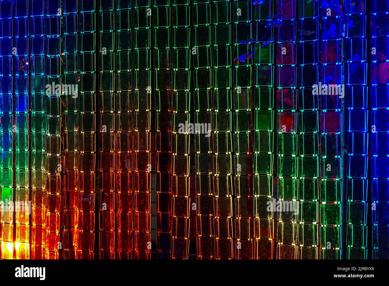 Sfondo neon astratto texture con forme geometriche quadrate Foto Stock
