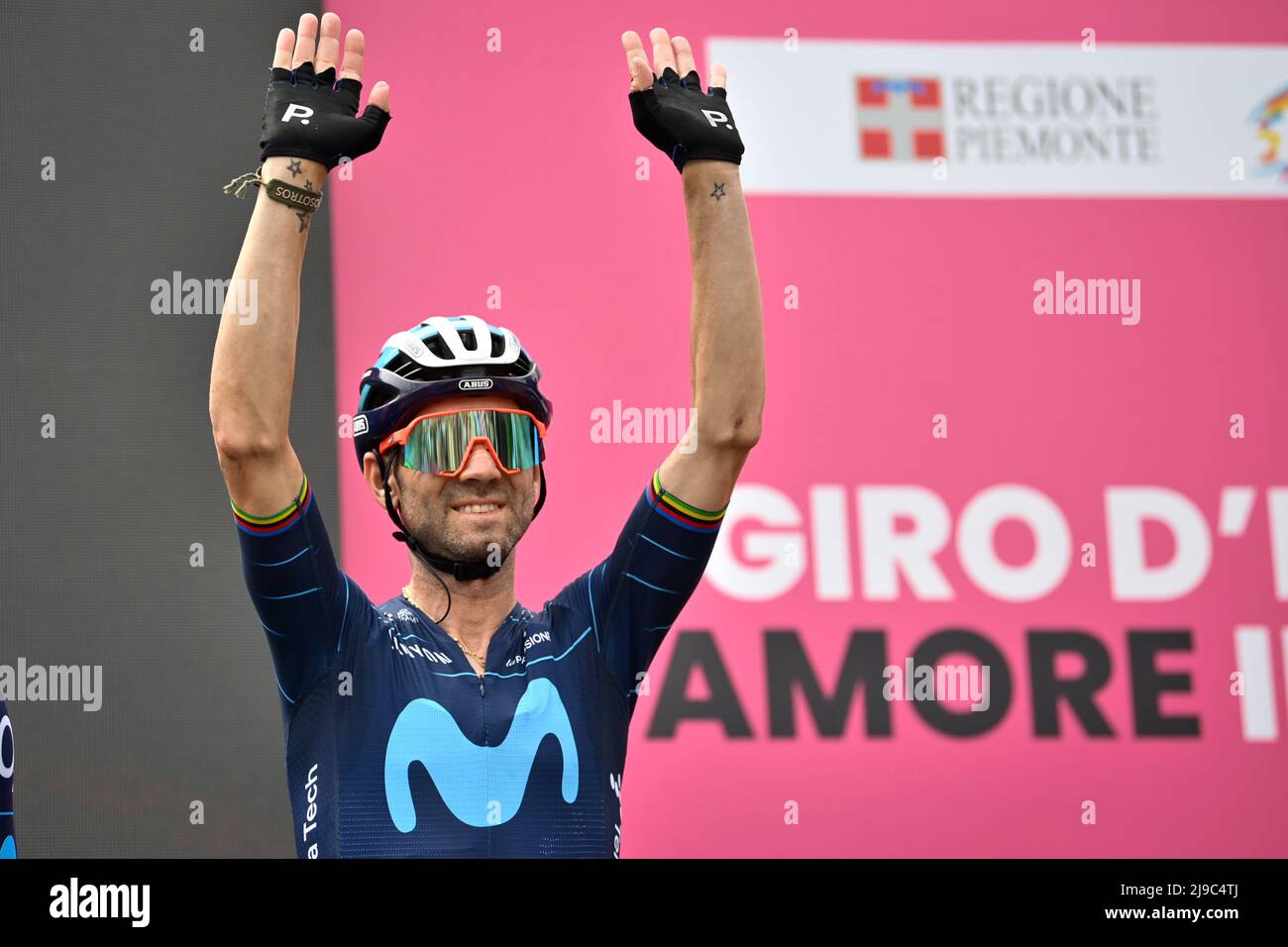 Foto massimo Paolone/LaPresse 22 Maggio 2022 Rivarolo Canavese , Italia sport ciclismo giro d'Italia 2022 - edizione 105 - Tappa 15 - da Rivarolo Canavese a Cogne nella foto: VALVERDE Alejandro (TEAM MOVISTAR) Foto massimo Paolone/LaPresse 22 maggio 2022 Rivarolo Canavese , Italia sport Cycling giro d'Italia 2022 - edizione 105th - tappa 15 - da Rivarolo Canavese a Cogne nella foto: VALVERDE Alejandro (team MOVISTAR) (Foto: La Presse / PRESSINPHOTO) Foto Stock