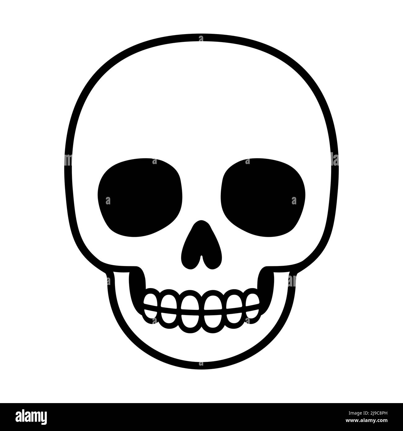 Disegno semplice del cranio umano del cartone animato, icona in bianco e nero. Illustrazione grafica del clip vettoriale isolato. Illustrazione Vettoriale