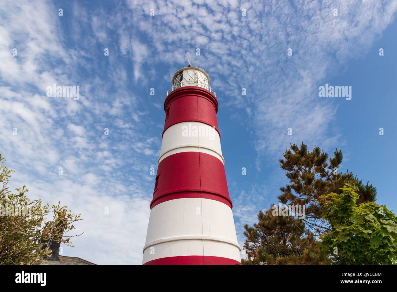 Faro di Happisburgh, il più antico faro funzionante del Regno Unito, situato a North Norfolk, Regno Unito, in una piacevole giornata di primavera Foto Stock