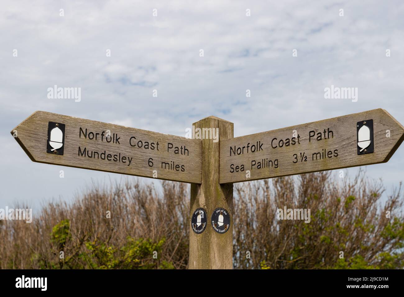 Cartello Norfolk Coast Path a Happisburgh, Norrth Norfolk, UK Foto Stock
