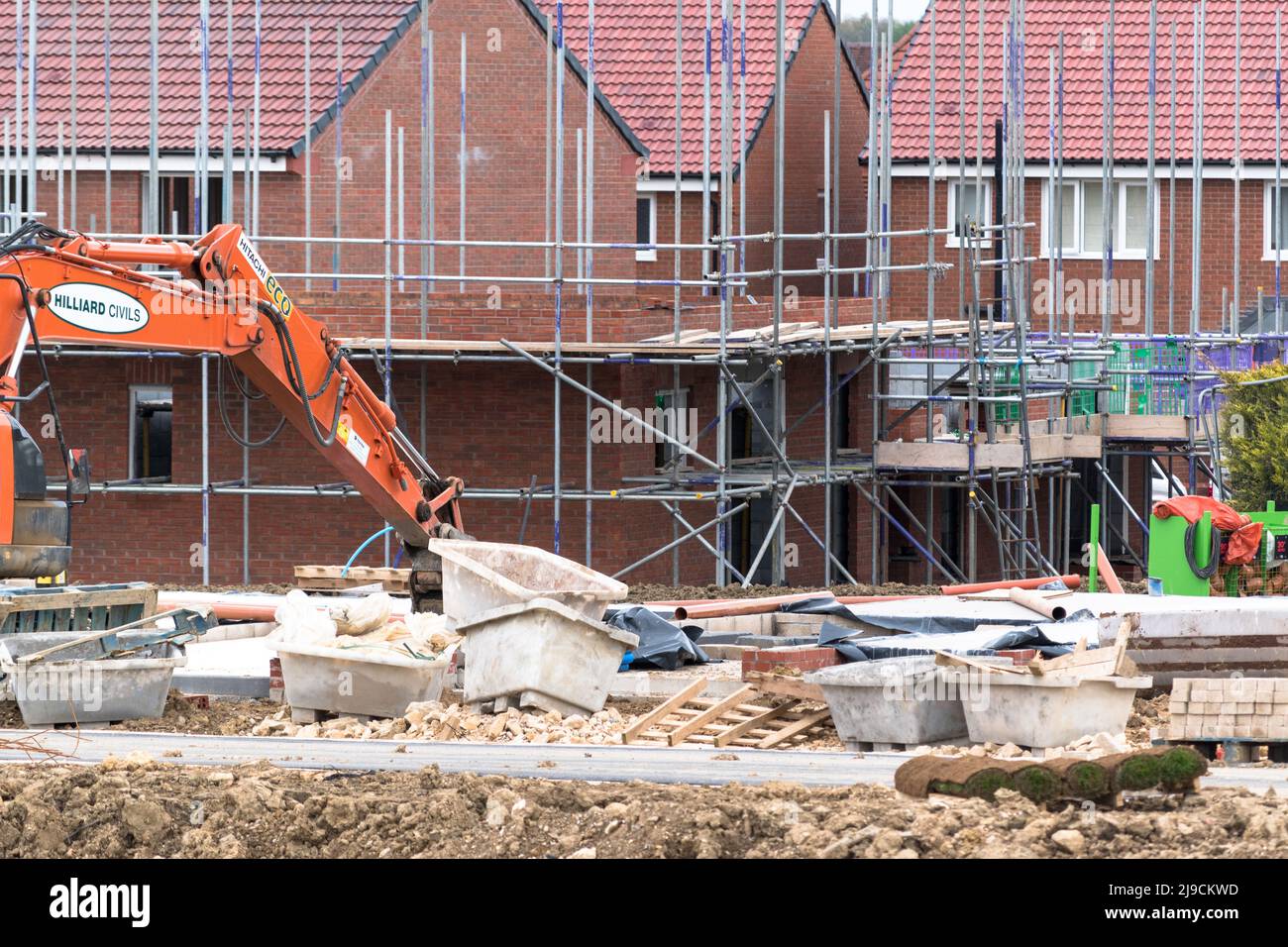 Costruzione - William Thorpe Fields New Homes Housing Development in Holmewood North East Derbyshire Foto Stock