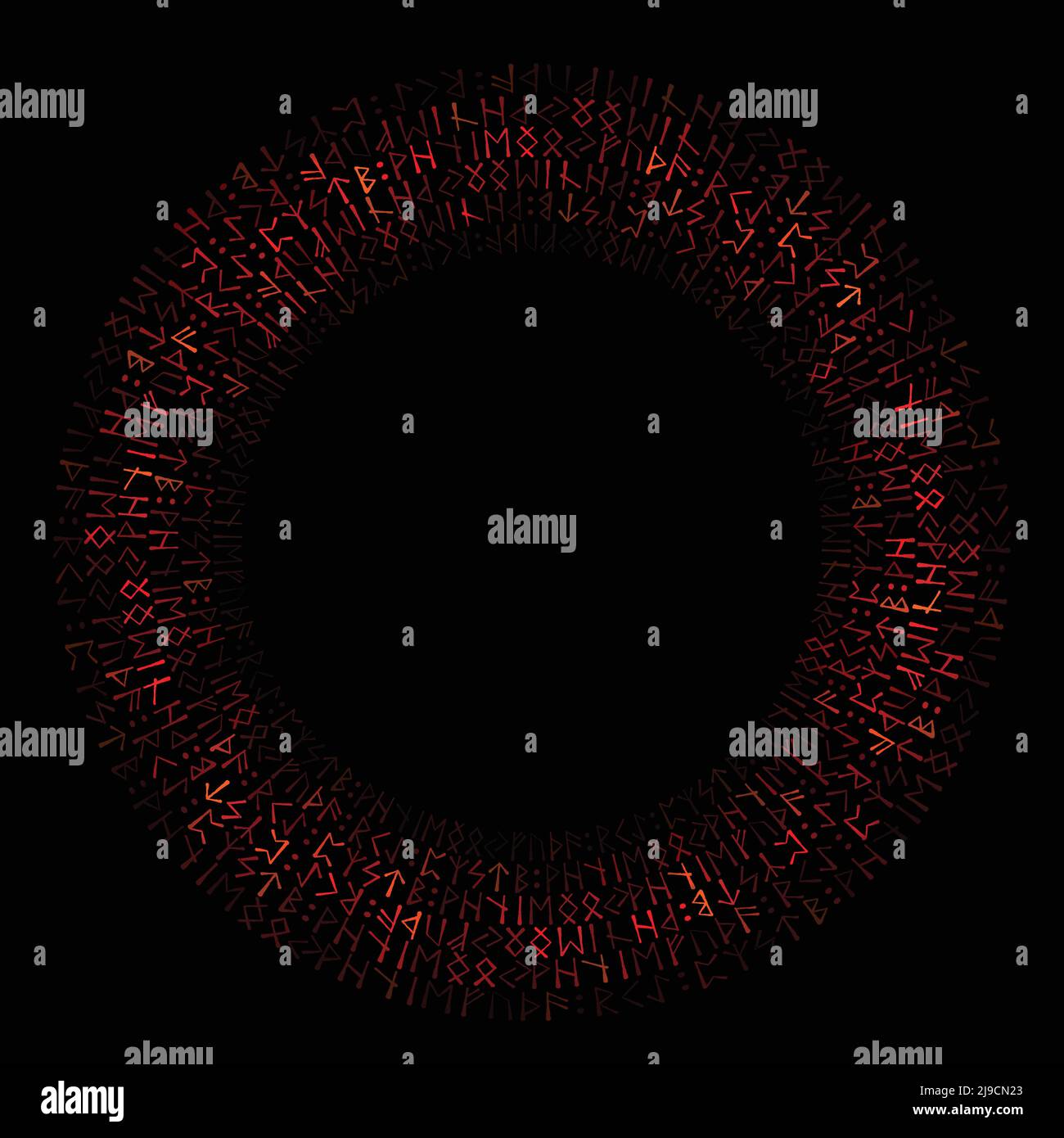 Runic viking rosso cerchio grunge lettere Illustrazione Vettoriale