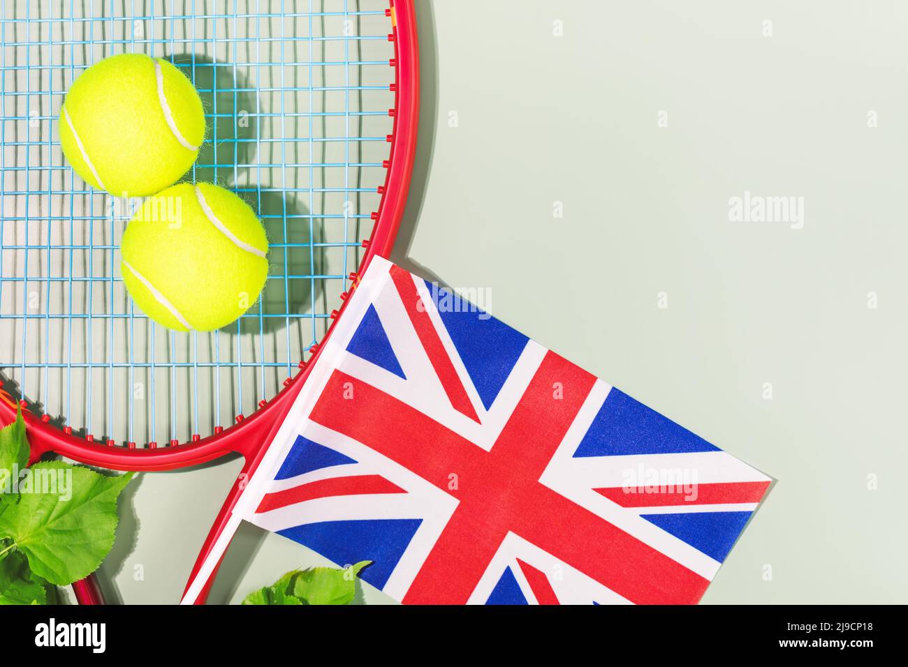 Palle da tennis, racket con la bandiera della Gran Bretagna Foto Stock