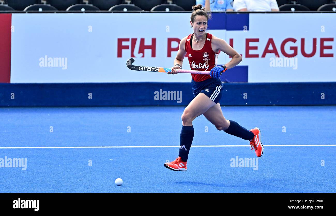 Stratford, Regno Unito. 22nd maggio 2022. Inghilterra V China Womens FIH Pro League. Centro di hockey Lee Valley. Stratford. Fiona crackles (Inghilterra) durante l'Inghilterra V China Womens FIH Pro League hockey match. Credit: Sport in immagini/Alamy Live News Foto Stock