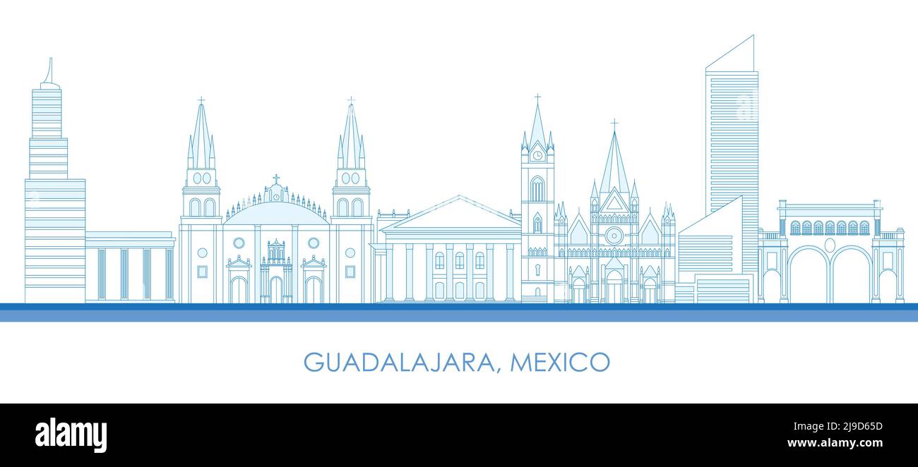 Profilo panorama Skyline della città di Guadalajara, Messico - illustrazione vettoriale Illustrazione Vettoriale