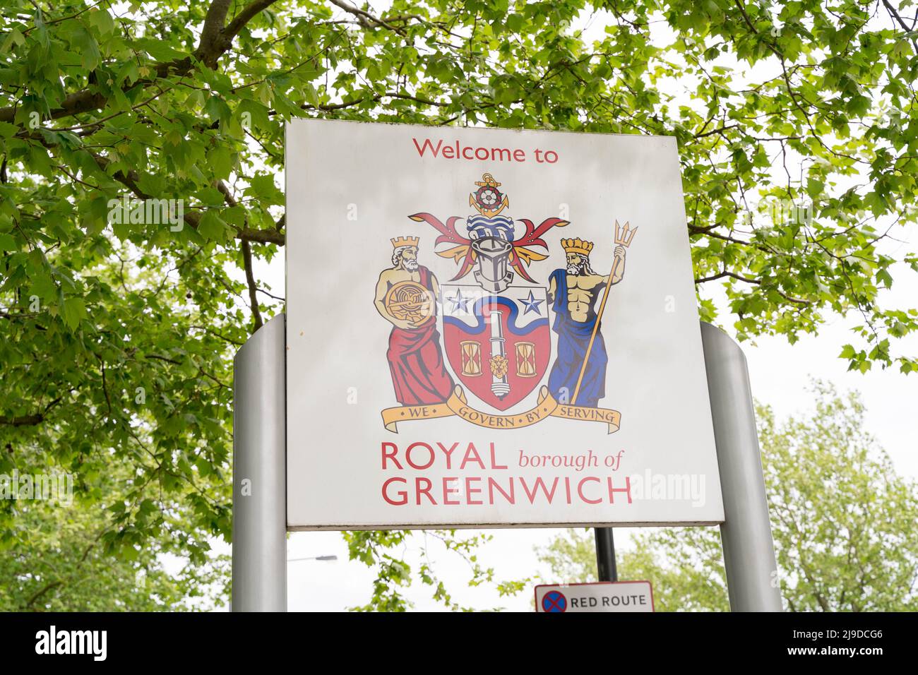 Segnale di confine della contea locale per Royal Greenwich Greater London England UK Foto Stock