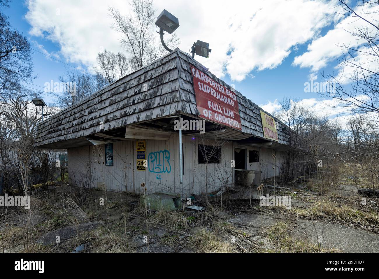Supermercato abbandonato, mostrando crisi regionale, Carpenter Road, Flint, Michigan, USA Foto Stock