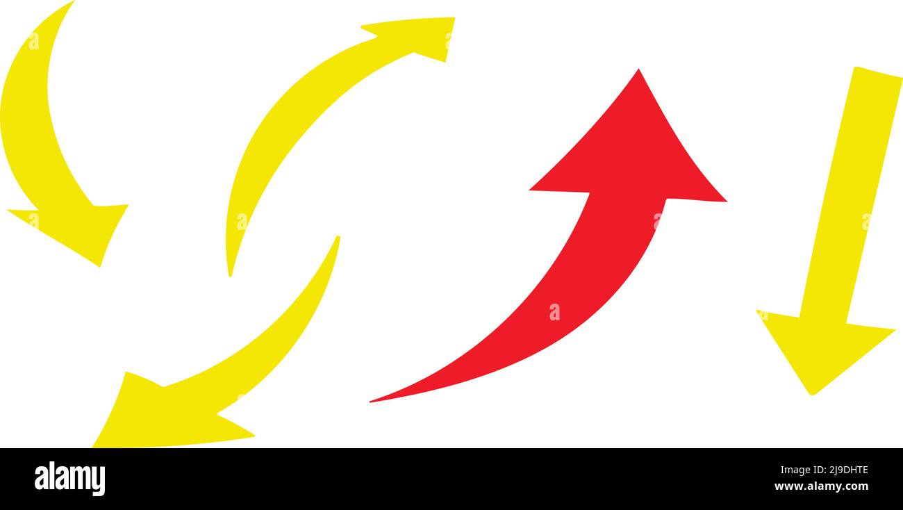 set di frecce vettoriali piatte curve. Rosso e giallo Illustrazione Vettoriale