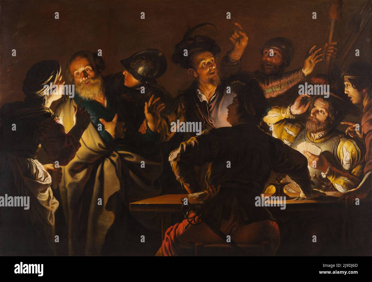 Il Denial di San Pietro, dipinto da Gerard Seghers. Questo dipinto raffigura la scena in cui, dopo l'arresto di Gesù, San Pietro nega di conoscerlo quando viene confonito dalle autorità. Foto Stock