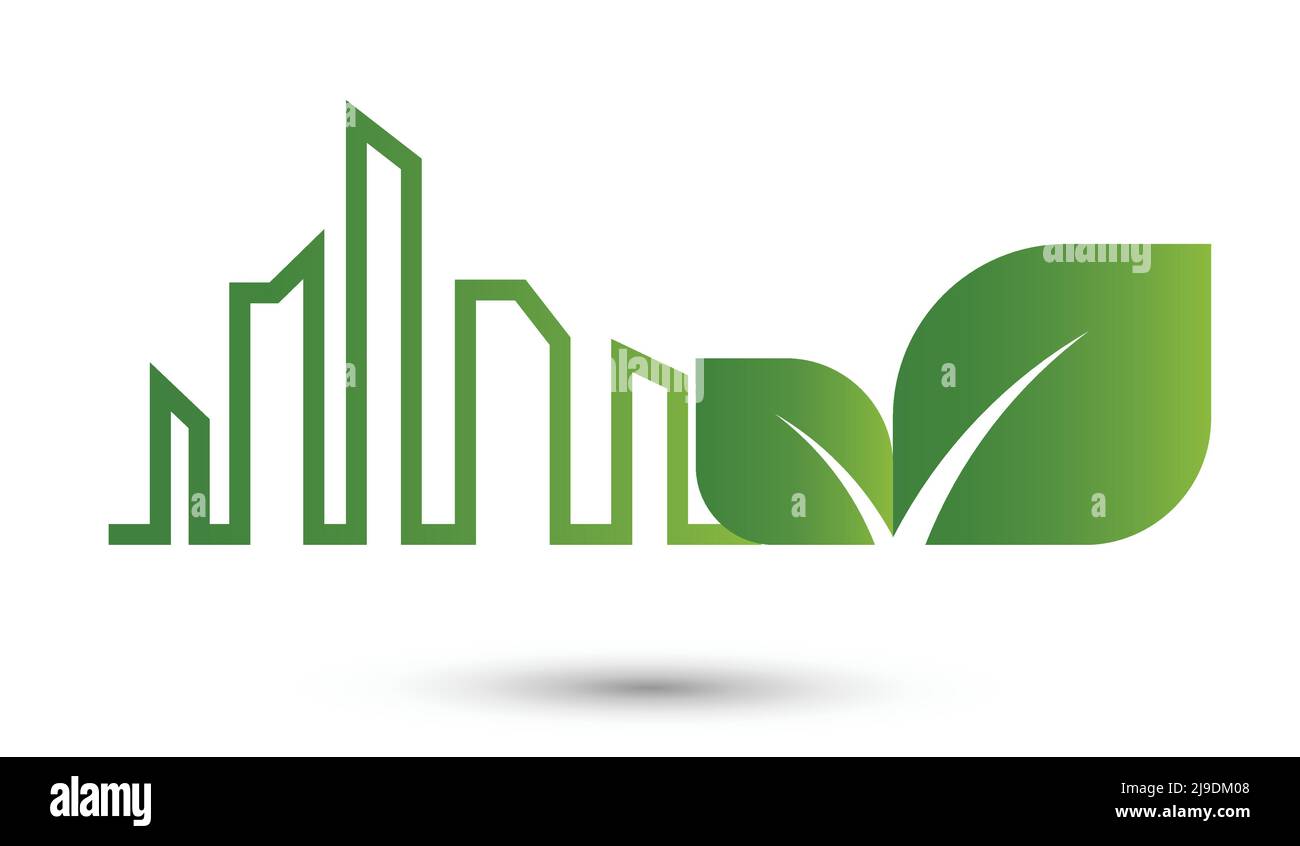 Ecologia città astratto concetto, foglie verdi, illustrazione vettoriale Illustrazione Vettoriale