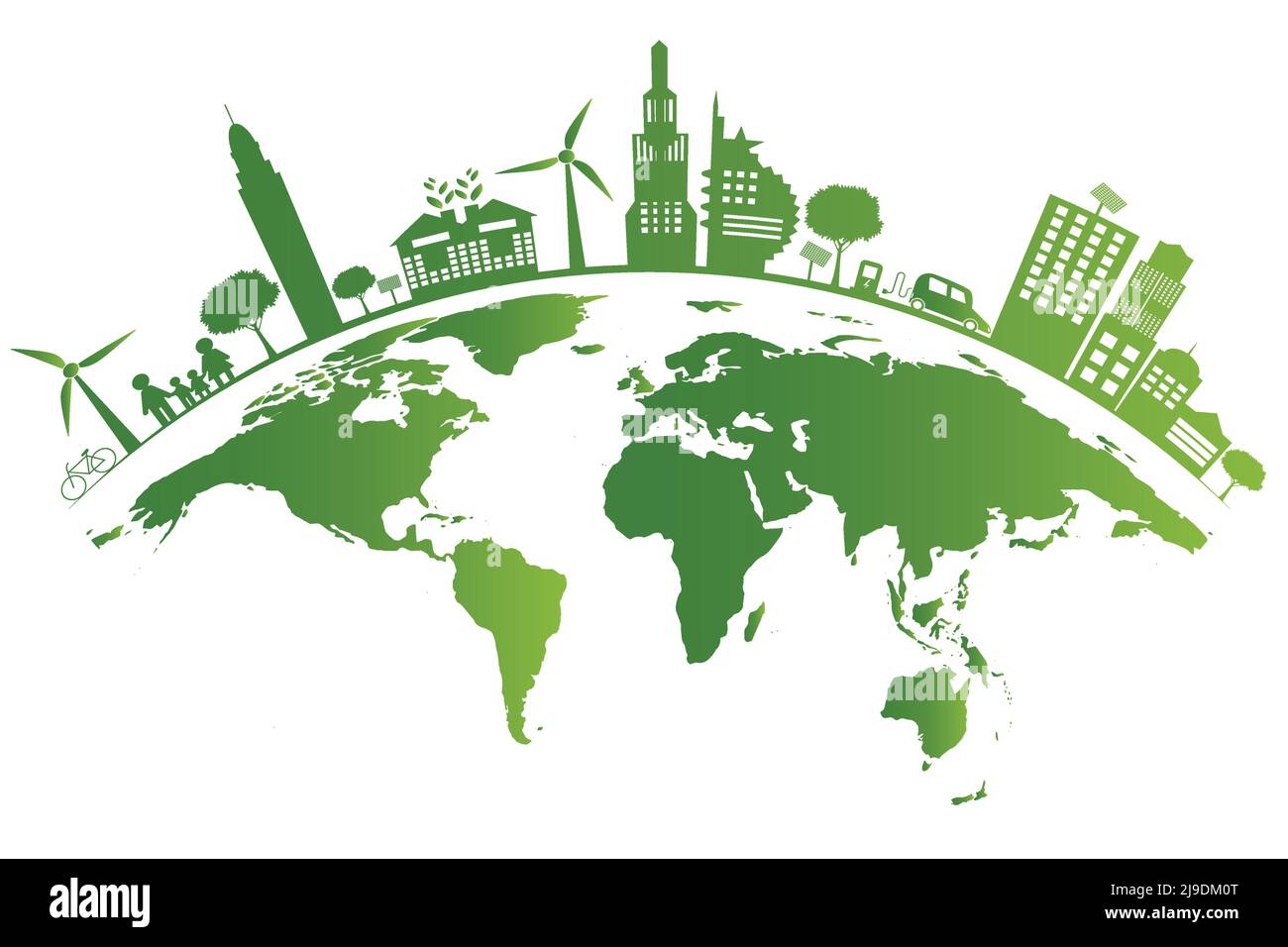 Ecology.Green città aiutare il mondo, la terra con eco-friendly concetto idee, illustrazione vettoriale Illustrazione Vettoriale