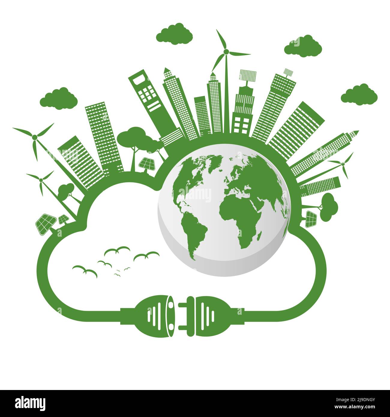 Energy Ideas Save the World Concept Power plug ecologico Illustrazione Vettoriale
