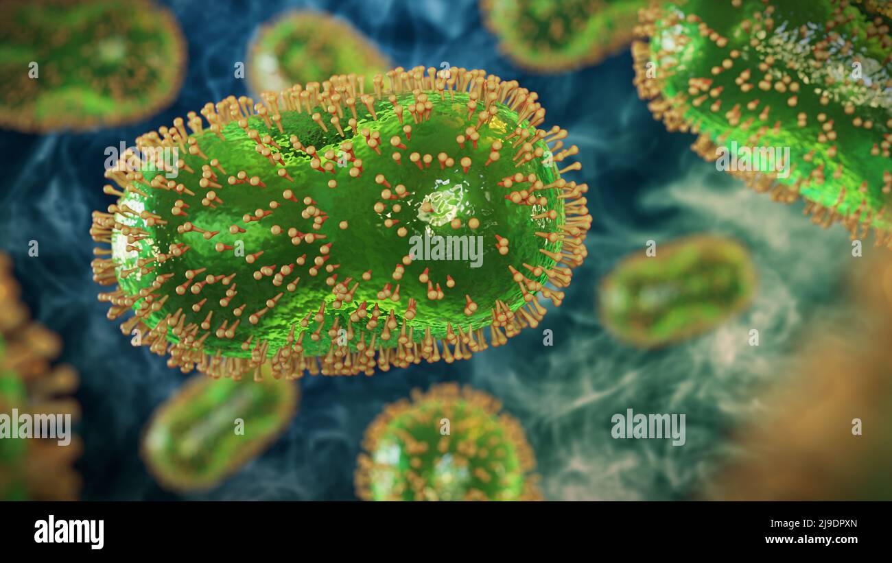 Virus Monkeypox, closeup patogeno, malattia zoonotica infettiva Foto Stock