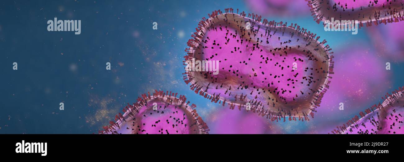 Virus Monkeypox, malattia zoonotica infettiva, banner di sfondo con spazio vuoto Foto Stock