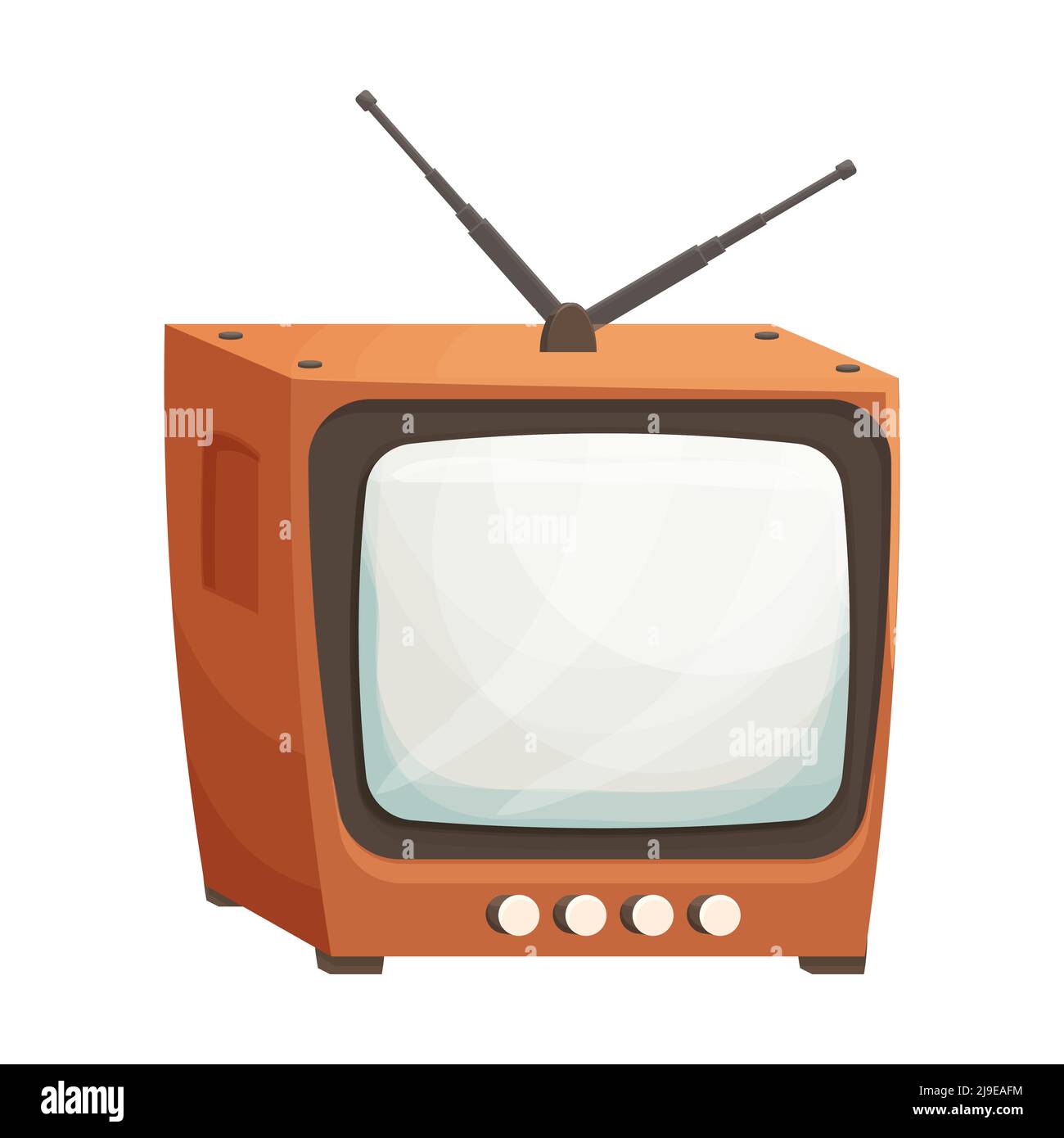 TV box retrò con antenna in stile cartoon isolato su sfondo bianco.  Televisore vecchio analogico, dettagliato con schermo e pulsanti.  Illustrazione vettoriale Immagine e Vettoriale - Alamy