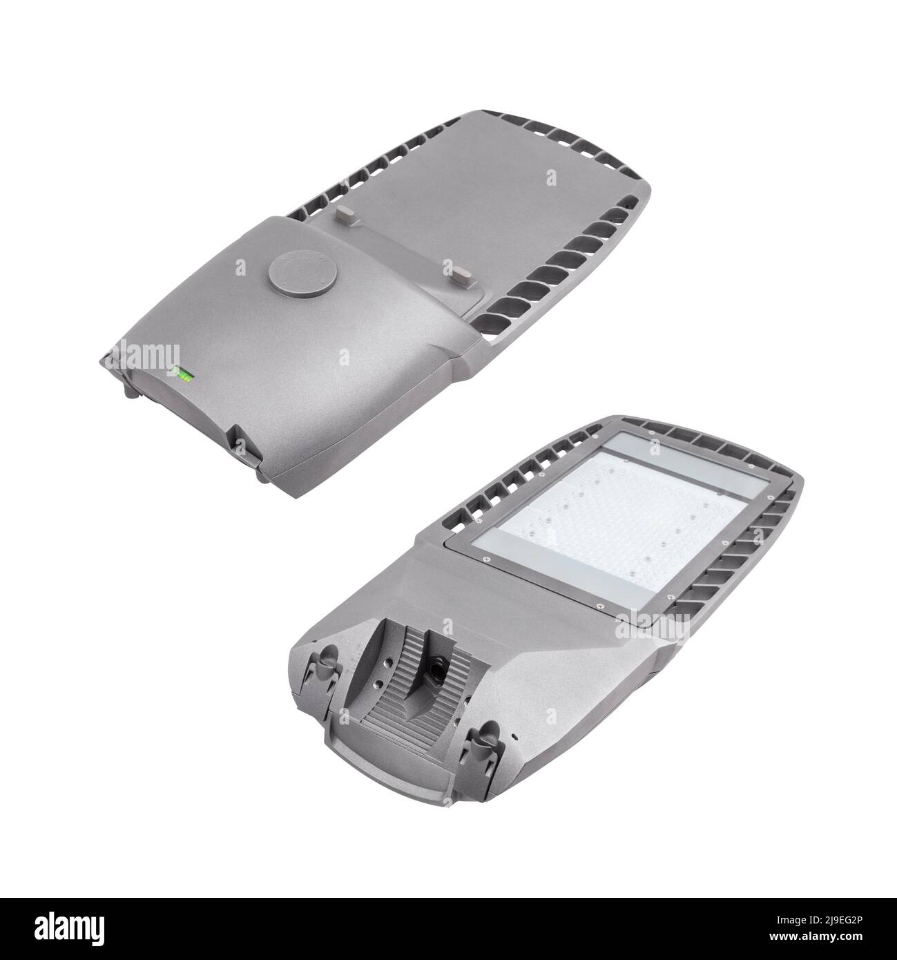 Lampada a LED per illuminazione stradale isolata su sfondo bianco. Illuminazione a LED per esterni per il montaggio su supporti, montanti, pali. Foto Stock