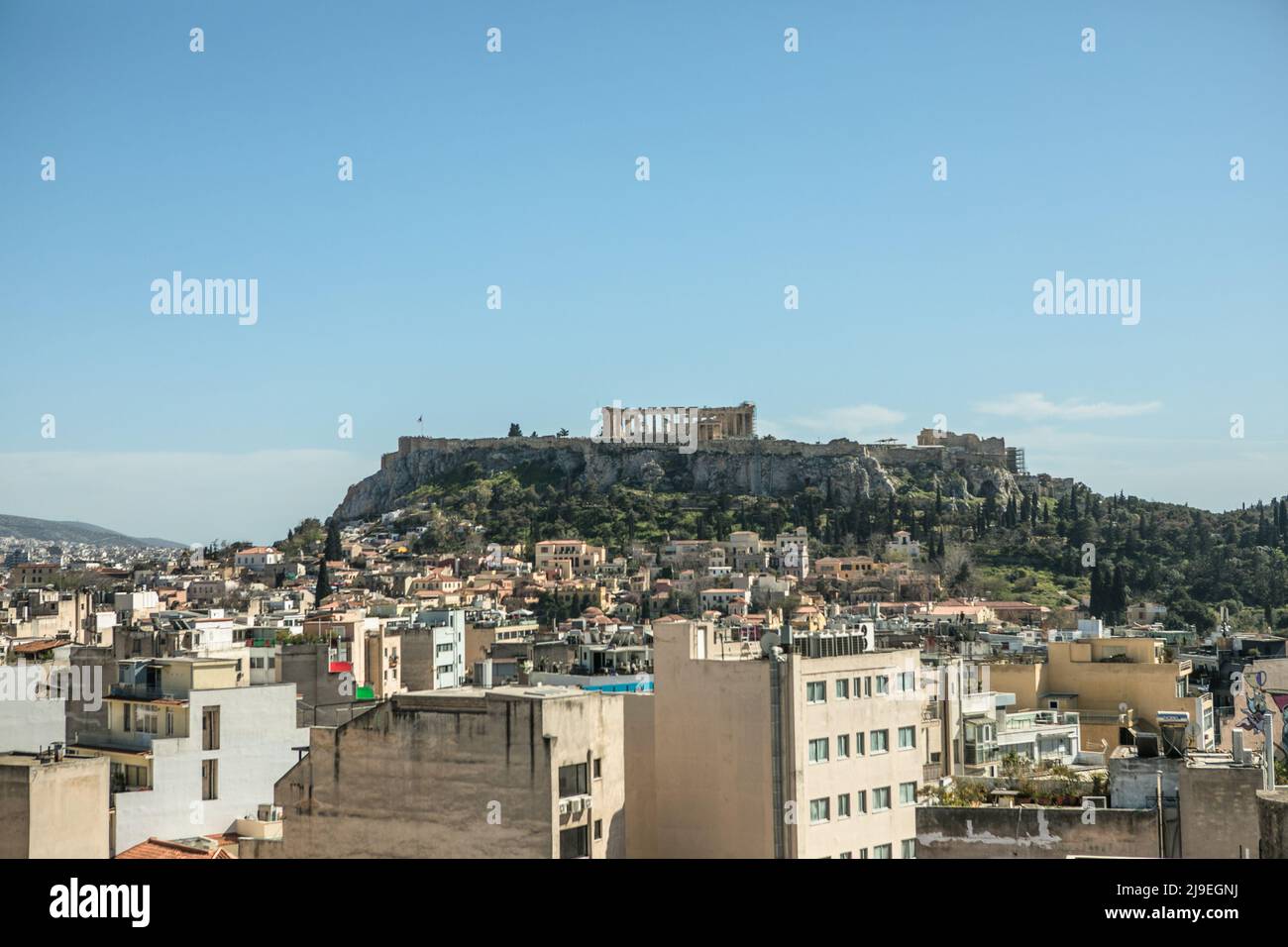 Antiche rovine del tempio nella montagna di Acropol, in Grecia Foto Stock