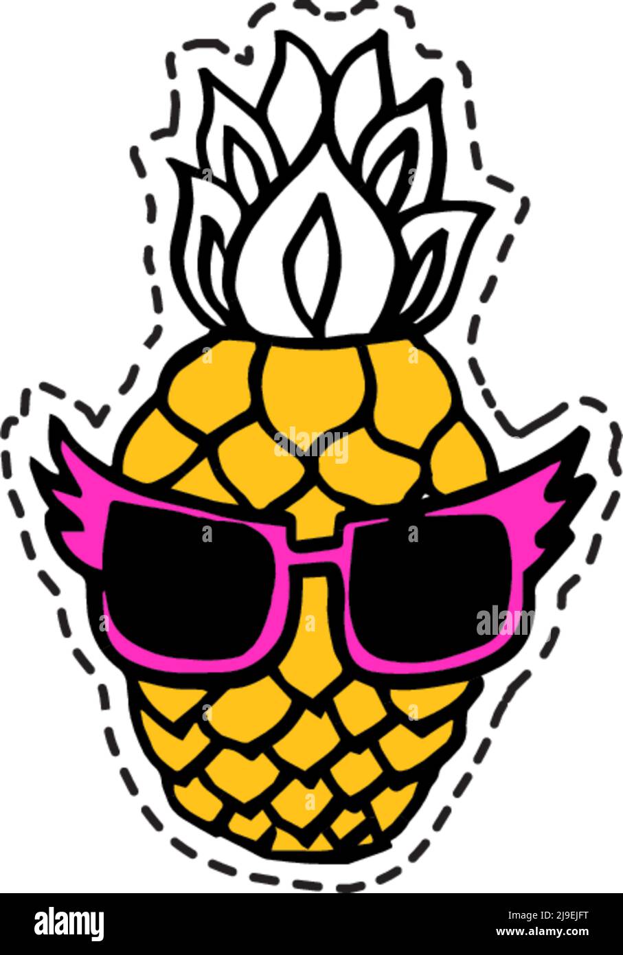 Ananas personaggio indossare occhiali, adesivi Illustrazione Vettoriale