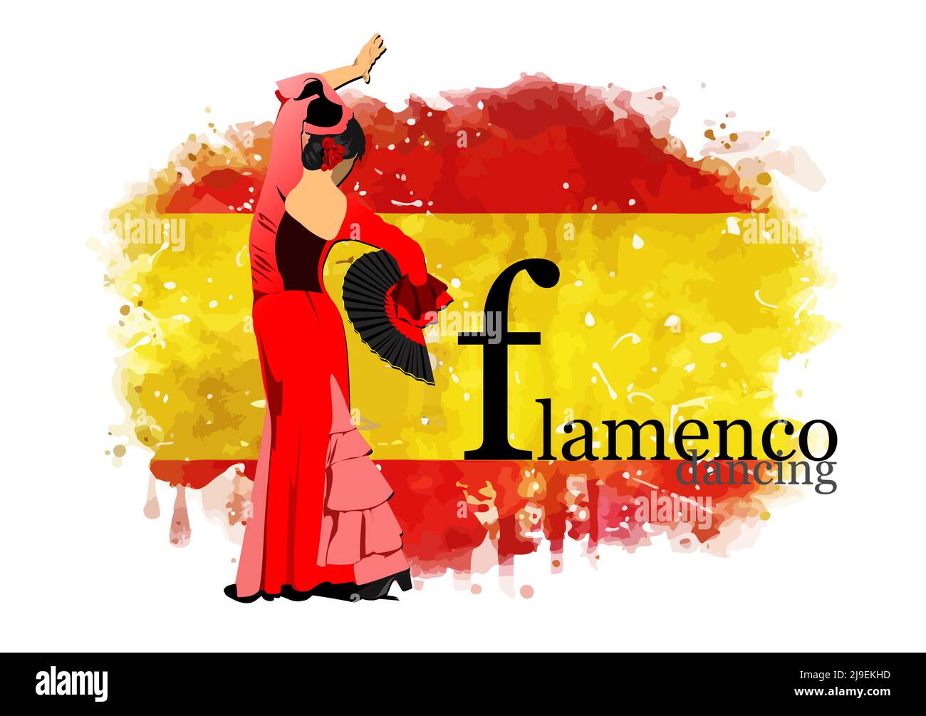 Bella giovane donna che balla flamenco. Illustrazione vettoriale 3d Illustrazione Vettoriale