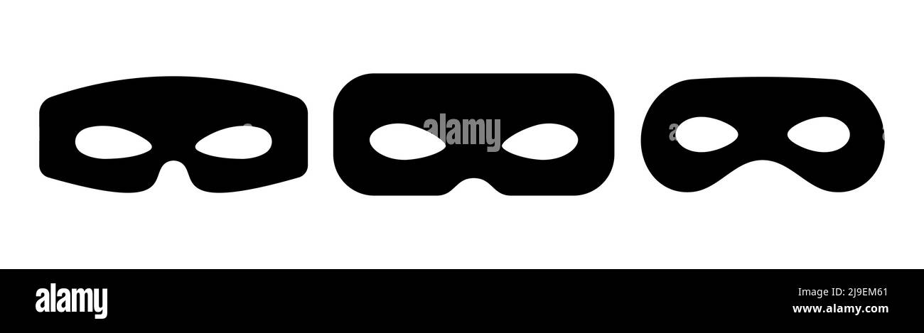 Maschera di supereroe o ladro con occhio slits vettore nero icona set. Illustrazione Vettoriale