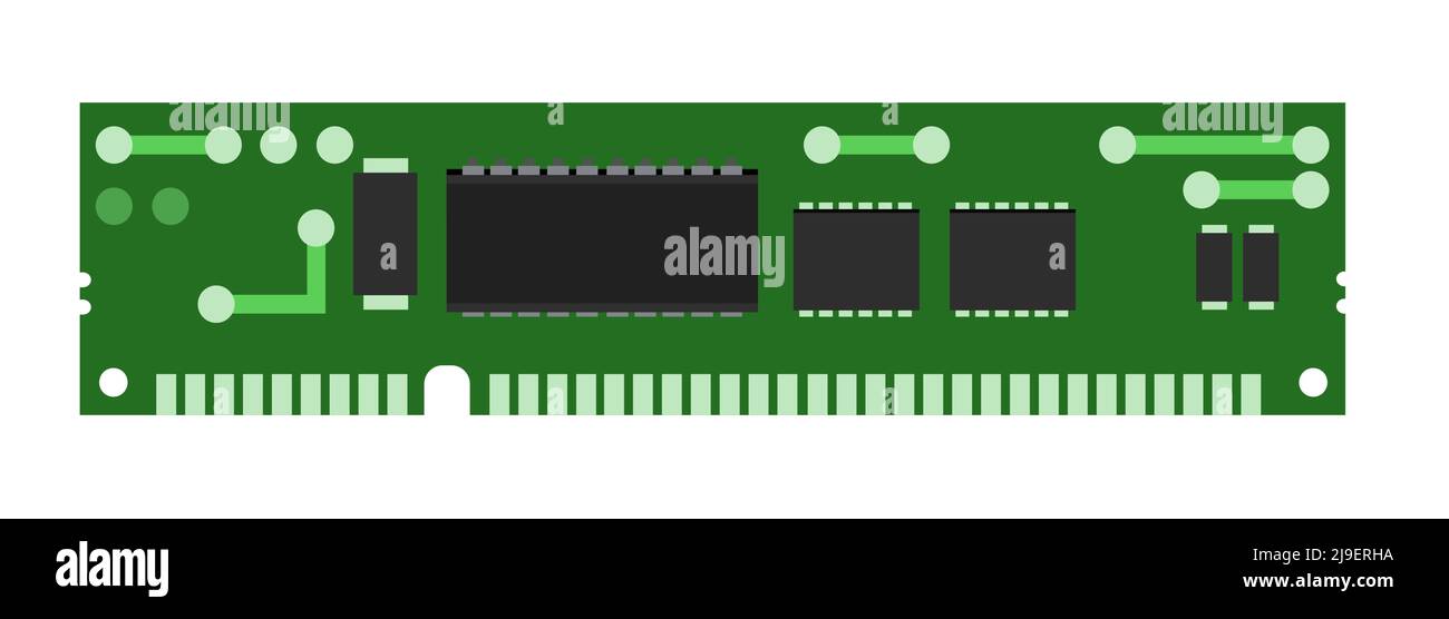 Memoria RAM della scheda. Parte di ricambio per personal computer. Isolato su sfondo bianco. Accessori per PC o notebook. Vettore. Illustrazione Vettoriale